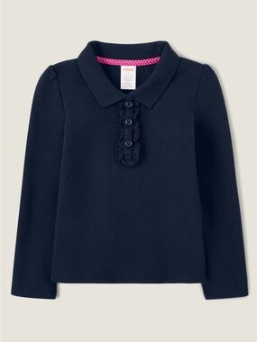 Gymboree Navy Long Sleeve Polo with Ruffle Placket Sz 12 School Uniform Ruffles